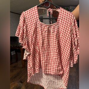 Maurices Ruffle Sleeve Top - Plaid/Checkered